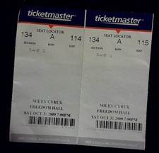 Miley Cyrus Freedom Hall Louisville Concert Ticket Stub Attached Set 10/31/2009 picture