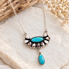 Kingman Turquoise Wild Horse Sterling Silver Half Cluster Necklace Southwest 20
