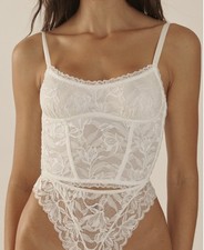 NWT The Great Eros White Floral Lace  Bralette Bustier Wireless Hook & Eye XL picture
