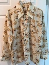 Vintage Montgomery Ward Disco Cowboy Long Sleeve Dagger Collar 70's Grandpa XL picture