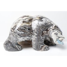 Large 6lb Zebra Onyx Bear Sculpture with Blue Onyx Fish picture