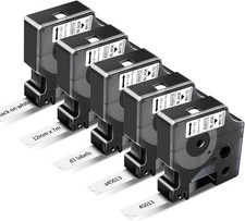 5x Dymo D1 Label Tape 45013 Black on White 1/2 Inch x 23 Feet Compatible product picture