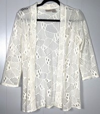 Easywear By Chico's Ivory Open Front Crochet Lace Eyelet Cardigan Sweater 0 S/4 picture