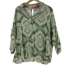 Tigerlily Blouse Womens M Green Viscose Paisley V Neck Relaxed Tunic Boho 144321 picture