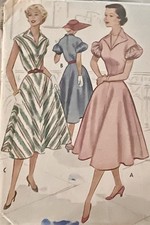 UNCUT Vintage 1950s McCall’s 8991 Womens Dress Drop Puff Sleeve Size 18 B36 picture