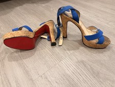 Christian Louboutin Rare Cork And Canvas Strappy Block Heels 9.5 picture