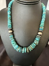 Graduated Blue Turquoise Navajo Pearls Sterling Silver Necklace 18” 18319 picture