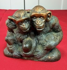 Vtg Henry Van Wolf Embracing Chimpanzees Figurine Almar Metal Arts AMA Bronze picture
