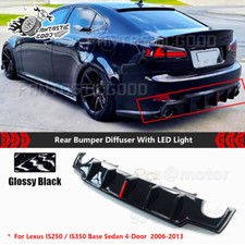 For Lexus IS250 IS350 2006-13 JDM Style Gloss Black LED Rear Bumper Diffuser Kit picture