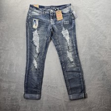 Almost Famous Jeans Juniors 9 Blue Medium Wash Mid Rise Skinny Distressed 30x26 picture