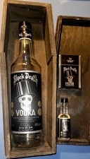 Black Death Vodka  Wooden Coffin Box W/bottle, mini bottle & cigarettes. *Rare picture