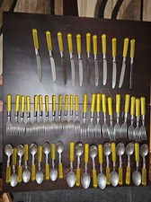 Vintage IKEA Grammatik Yellow Flatware Set 53pc Postmodern Memphis Style 80s 90s picture