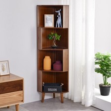 BALANBO 4-Tier Corner Bookshelf Storage Shelf Cabinet Solid Bamboo Space Saving picture