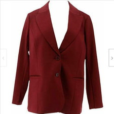 DG2 Diane Gilman Ponte Knit Boyfriend Blazer Burgundy[ 2X] picture