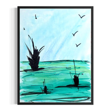 Original Abstract 11x14 Landscape Acrylic Painting Bold Signed Canvas Wall Art picture