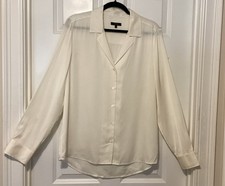 Quince Silk blouse, Size XL, Ivory, Long Sleeves, Machine Washable picture