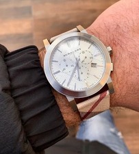 BURBERRY MENS WATCH MULTICOLOUR LEATHER STRAP & SILVER DIAL BU9357 GENUINE picture