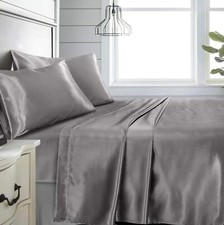 King Sz 4 Pc Bed Sheet Set Silky Smooth Satin Deep Pocket X002YMM88F picture