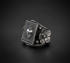 Handcrafted El Corazón 925 Sterling Silver Heart Ring, 14.6g, US Size 8-10  picture