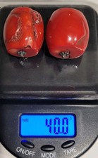 Antique Momo Coral Barrel Beads 40.0g  Large Vintage Tibetan Estate Jewelry Pair picture