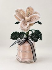Vintage French Beaded Flower In Vintage Perfume Bottle Blush Pink Glass Beads picture
