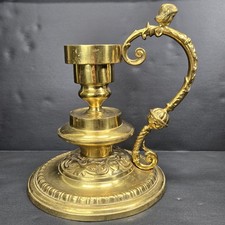 Vintage Ornate Brass Chamberstick Candle Holder Figural Cherub Finger Handle picture