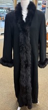VTG Marvin Richards Black Wool Cashmere Coat Genuine Finnish Fox Fur Trim Sz 14 picture