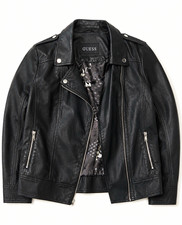GUESS Womens Black Biker Moto Jacket Zip Front Collared Long Sleeve Size L picture