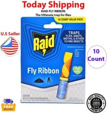 Pack Of 10 Fly Ribbon Insect Trap Sticky Glue Catcher Strip Traps Kitchen Food, picture