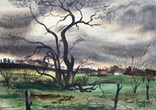 Original 1944 STORM OVER KANSAS Farm Painting by Listed American Regionalist picture
