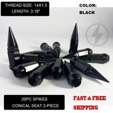 20Pc BLACK 3.18'' 2PC SPIKE LUG NUTS 14x1.5 FOR 2010 & UP CHEVY CAMARO SS ZL1 LT picture