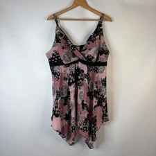 Fashion Bug Y2K Tunic Top Women 22W Pink Paisley Lace Trim Handkerchief Hem picture