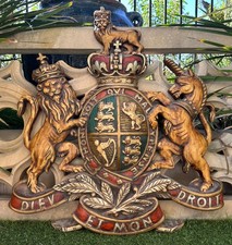 Early 20th Century Large English  British Plaster Royal Coat of Arms Wall Plaque picture