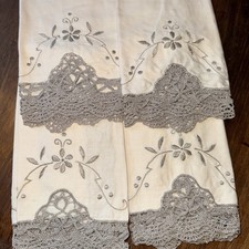 Vintage French Embroidered Lace Gray w/ 4 Napkins Elegant Classic picture