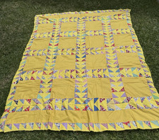 Vintage 1940s Feedsack Quilt Top Blazing Star Nile Green Coral Salmon Patchwork picture