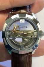 Forsining Mens Skeleton Mechanical Waterproof Luxury Watch Leather Hollow picture
