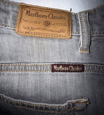 Vintage Marlboro Classics Grey Denim Gold Paisley Waistband Embroidery SZ 32 picture
