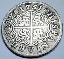 1751 Spanish Silver 1 Reales Genuine 1700's Antique Colonial Cross Pirate Coin picture
