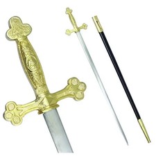Fellowcraft Blue Lodge Masonic Sword Square Compass Gold Hilt with Case picture