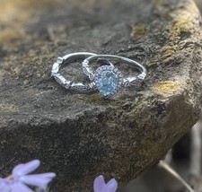 Zales Pear Aquamarine & 1/5 CT. TW Diamond Vintage Bridal Set in 14K White Gold picture