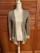 J. Crew Cream and Black Striped Button-Front Cardigan picture