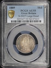 1889 Great Britain Silver 1 Shilling KM-774 S-3927 Large Head PCGS AU-55 picture