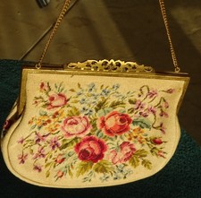 VTG 1940's Jolles Austria Petit Floral Embroidered Tapestry Purse Mint inside picture