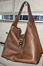Authentic Dooney & Bourke Brown Pebbled Hobo Shoulder Bag Silver Hardware picture