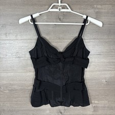 Bebe Women's Size Medium Silk Corset Camisole Tank Spaghetti Strap Black picture