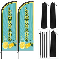 Remagr 2 Pack Lemonade Feather Flag 7 ft Advertising Swooper Flag Sign Windless picture