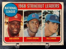 1969 TOPPS BASEBALL #12 - N.L. K LDRS - BOB GIBSON/F JENKINS /B SINGER LOW GRADE picture