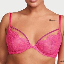 Victorias Secret Very Sexy Shine Strappy Unlined Lace Low-Cut Demi Bra 34C picture