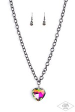 Paparazzi Flirtatiously Flashy -Multi-Oil Spill Heart Gem - Necklace & Earrings picture