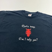Vintage God's Busy Devil T Shirt Satan Black Tee Size XL 90s Y2K Novelty picture